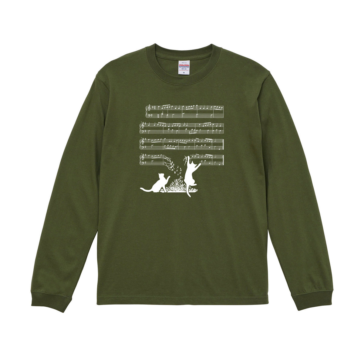 猫 長袖Tシャツ|猫音符 イラスト|ねこ ロンT メンズ レディース S-2XL