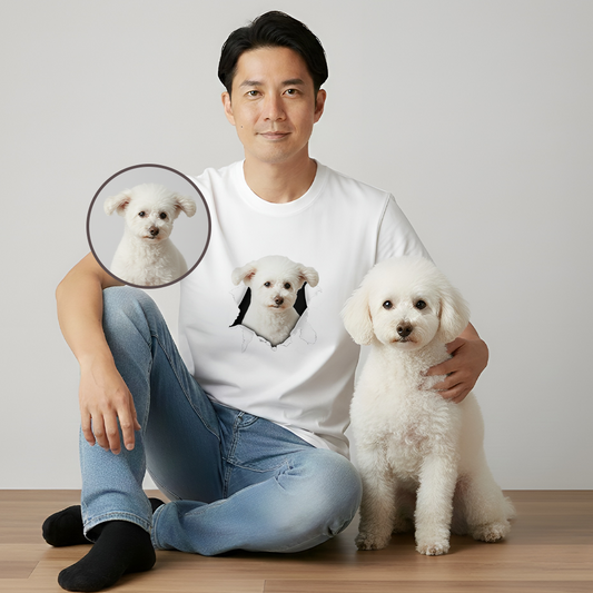 【写真入れ】中から飛び出す うちの子Tシャツ|ペット(猫/犬)オリジナル|誕生日・クリスマスギフトに最適
