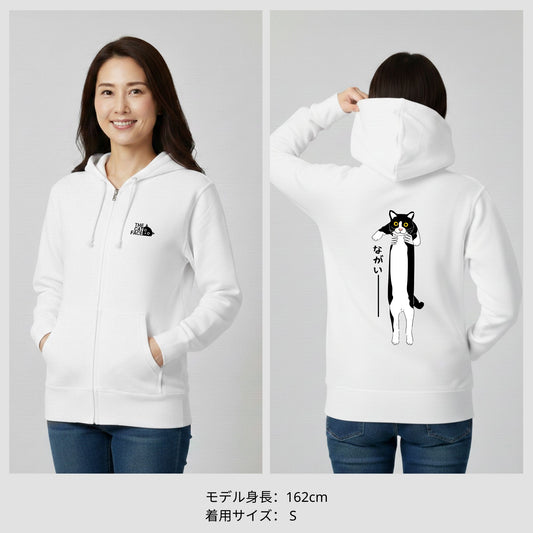 猫 フルジップパーカー ねこ かわいい 猫イラスト The Cat Face & ハチワレ猫 ながいー |フロント&バックプリント