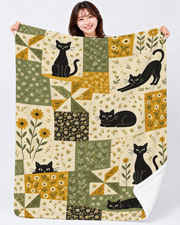 Floral Patchwork Black Cats 黒猫とボタニカルパッチワーク | Blanket