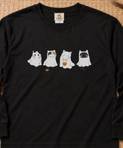 Ghost Cats おばけ猫 ロンT 長袖Tシャツ|フロントプリント