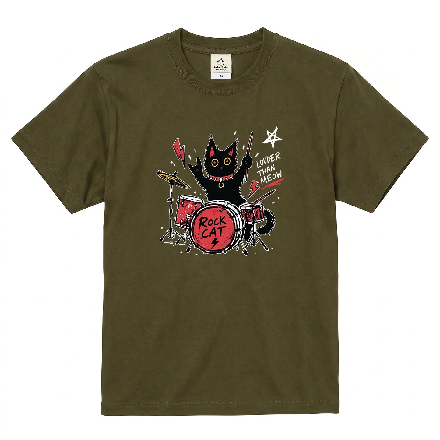 ロック猫 ドラム Tシャツ | 猫好き・バンド・音楽好きに人気