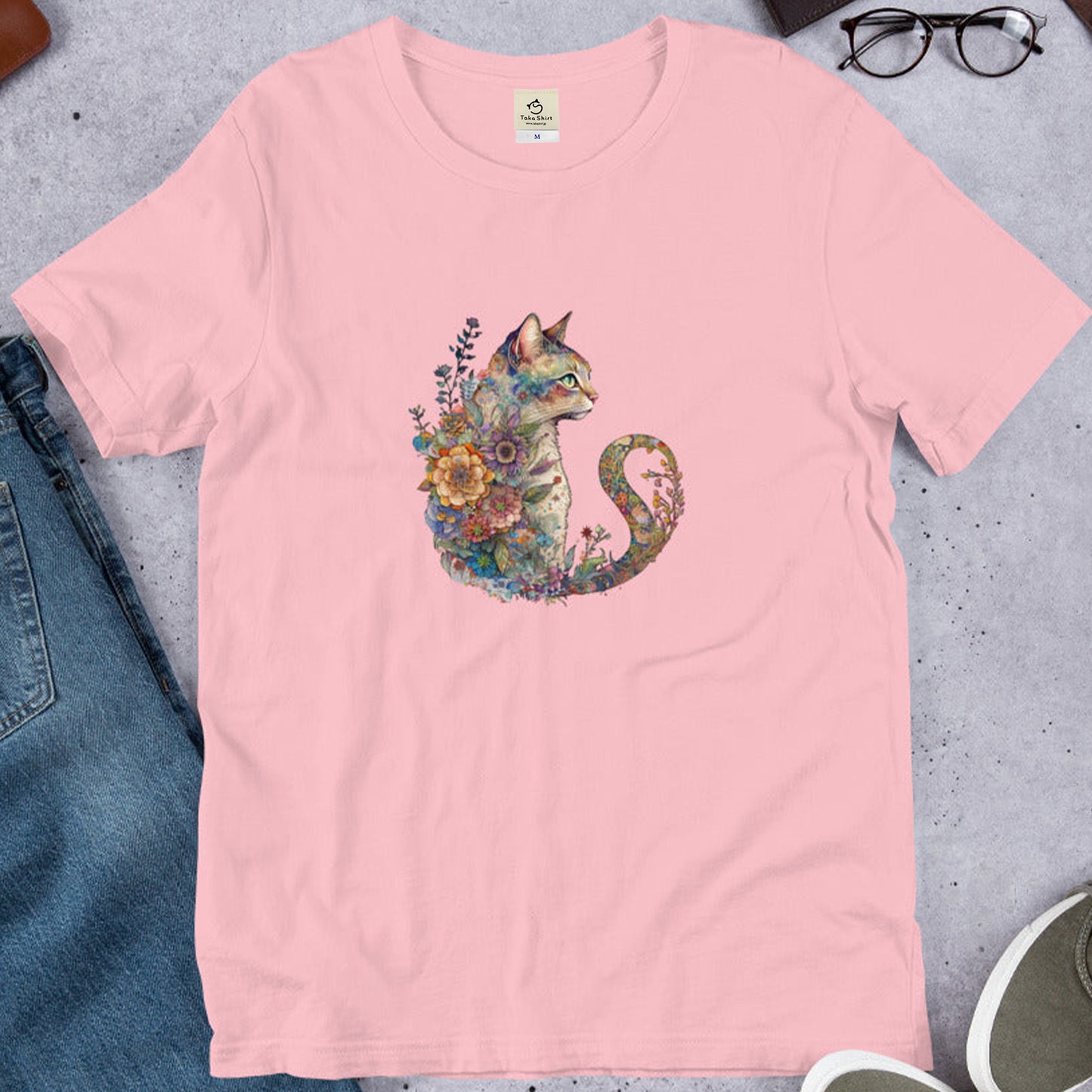 猫tシャツ ねこ 猫イラスト おもしろ tシャツ かわいい 花猫 Flower Cat|アダルト&キッズサイズ.