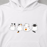 Four Ghost Sheet Cats ハロウィン シーツお化けごっこ 4匹の猫たち パーカー フーディ|フロントプリント