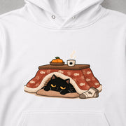 Kotatsu Winter Lazy Black Cat こたつと黒猫 冬ごもり みかん パーカー フーディ|フロントプリント