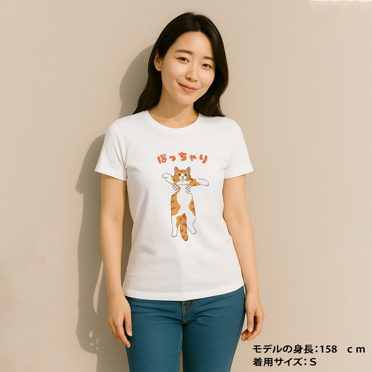 猫tシャツ ねこ かわいい猫イラスト ぽっちゃり 黄色猫 |アダルト&キッズサイズ
