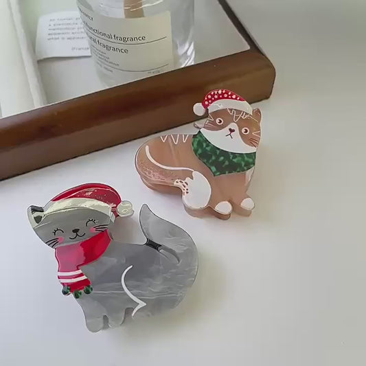 クリスマスの猫ヘアクリップ クリスマス猫爪とぎクリップ 猫 べっ甲 女の子 (割引クーポン対象外).