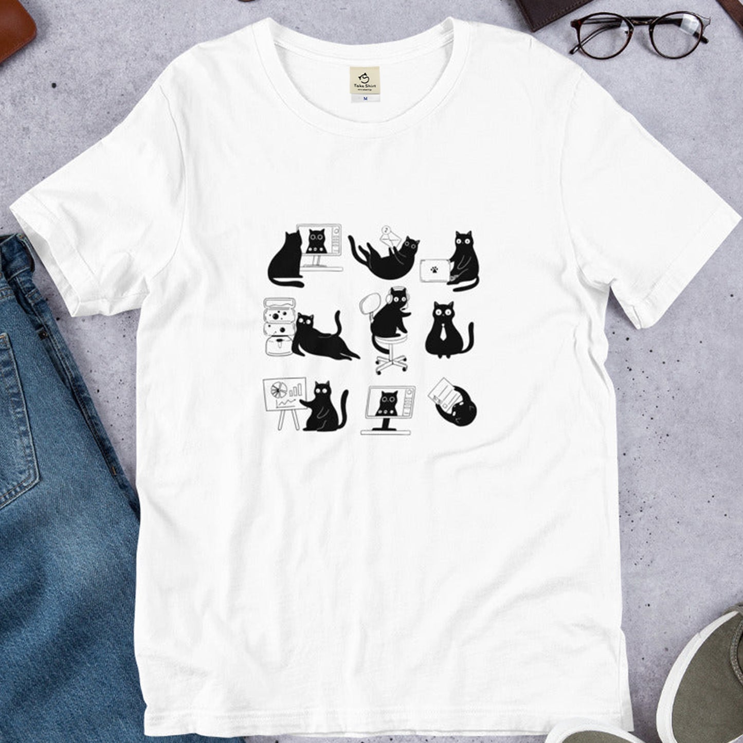 猫tシャツ ねこ 猫イラスト おもしろ tシャツ かわいい サラリーにゃん サラリーネコ|アダルト&キッズサイズ.