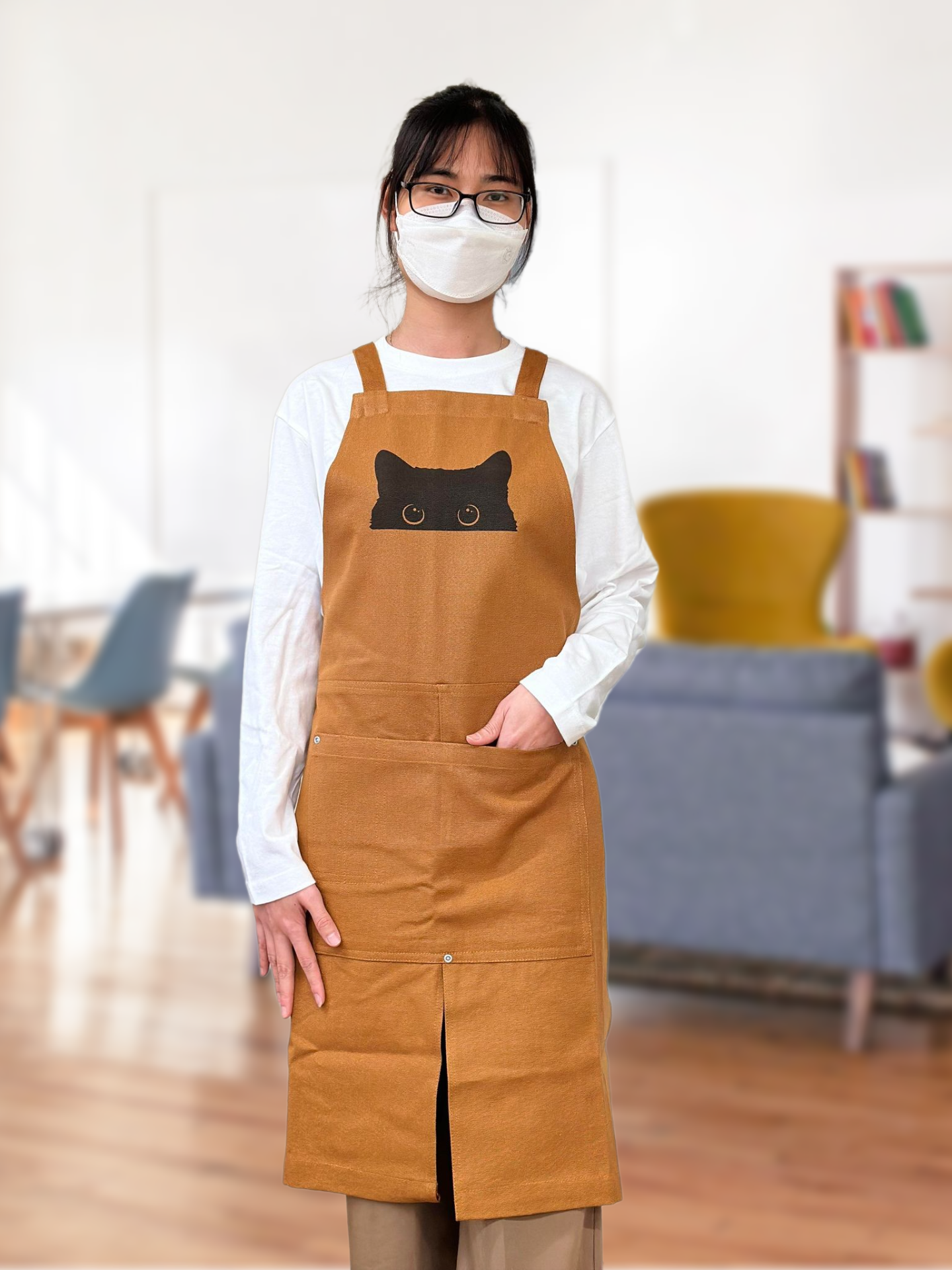 猫エフロン ツイル エプロン ねこ かわいい猫イラスト.