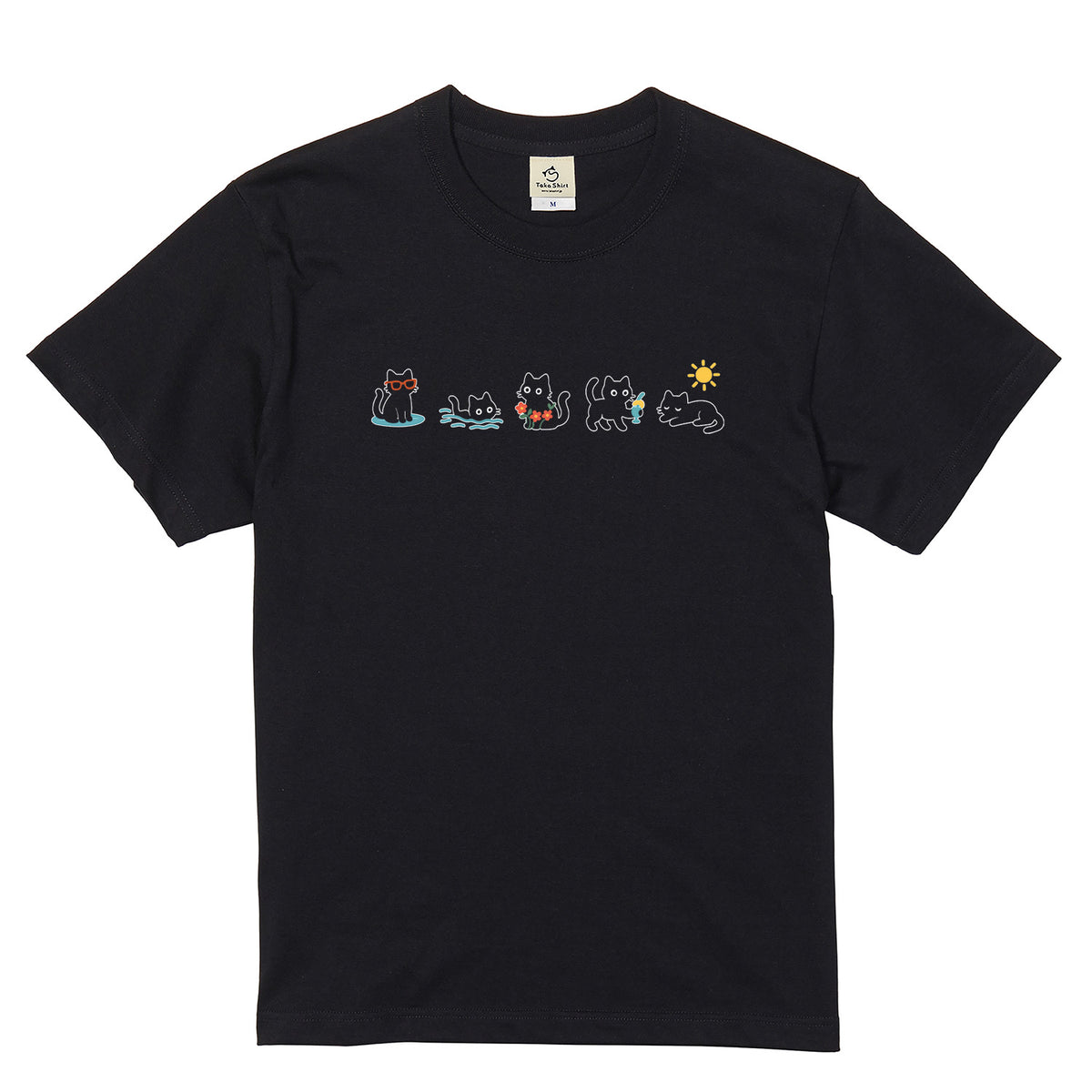 サマーバケーション黒猫 Tシャツ | 猫好き・夏・海好きに人気