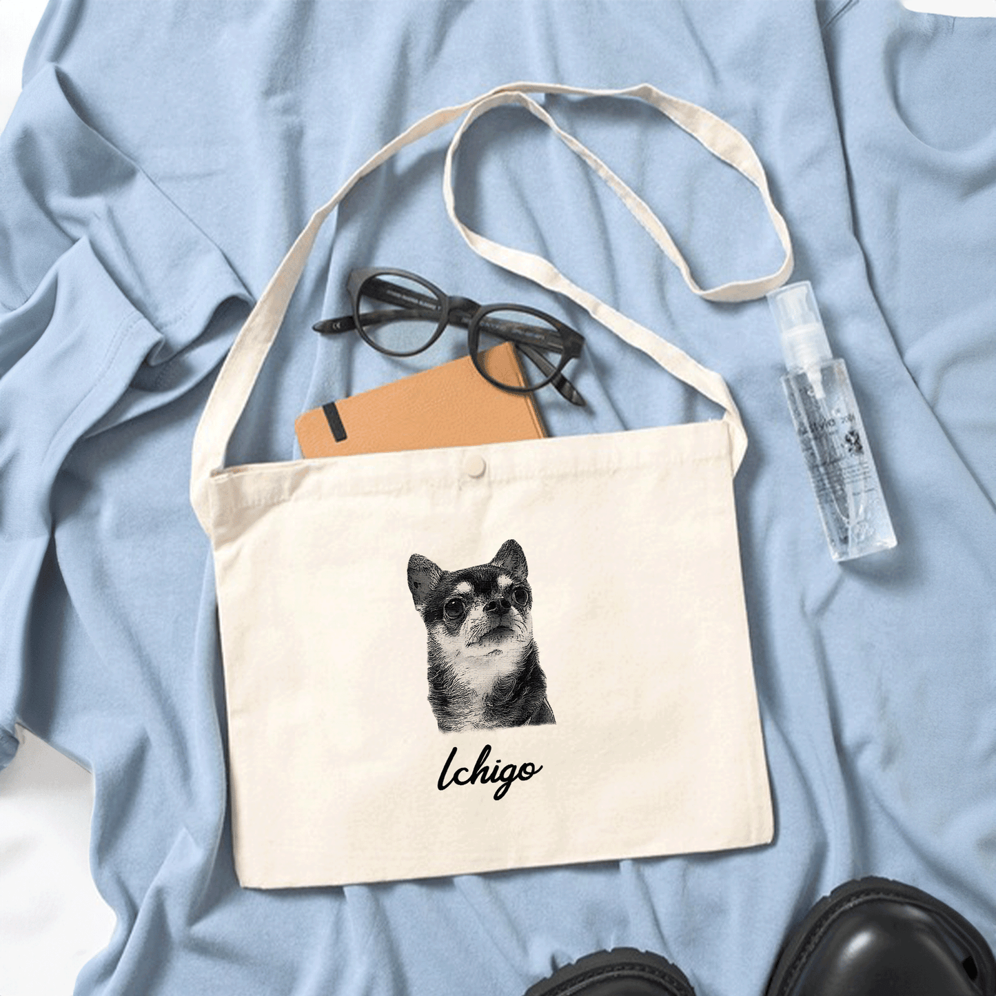 【名入れ&写真入れ】うちの子 オリジナル アート写真プリント サコッシュバッグ お誕生日 還暦祝い 敬老の日 父の日 母の日 プレゼント ペット猫 犬 名入れ