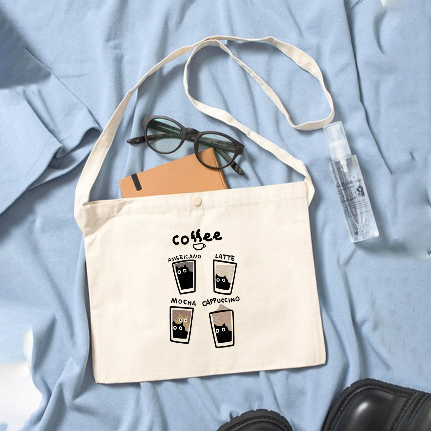 猫イラスト レギュラー キャンバス サコッシュ 猫カフェ Coffee Cat