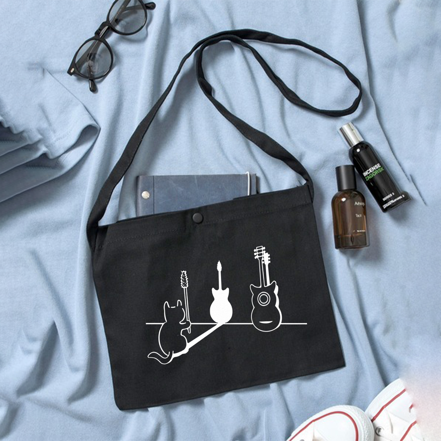 猫イラスト レギュラー キャンバス サコッシュ 猫ギター