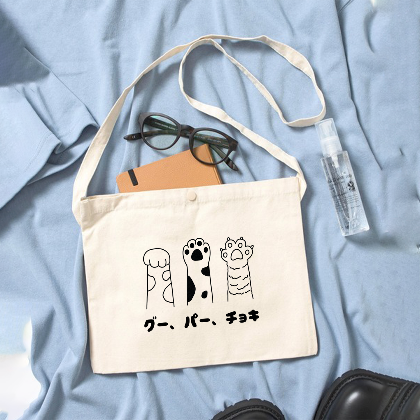 猫イラスト レギュラー キャンバス サコッシュ グー、パー、チョキ