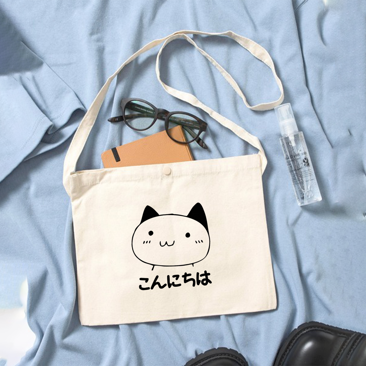 猫イラスト レギュラー キャンバス サコッシュ こんにちは