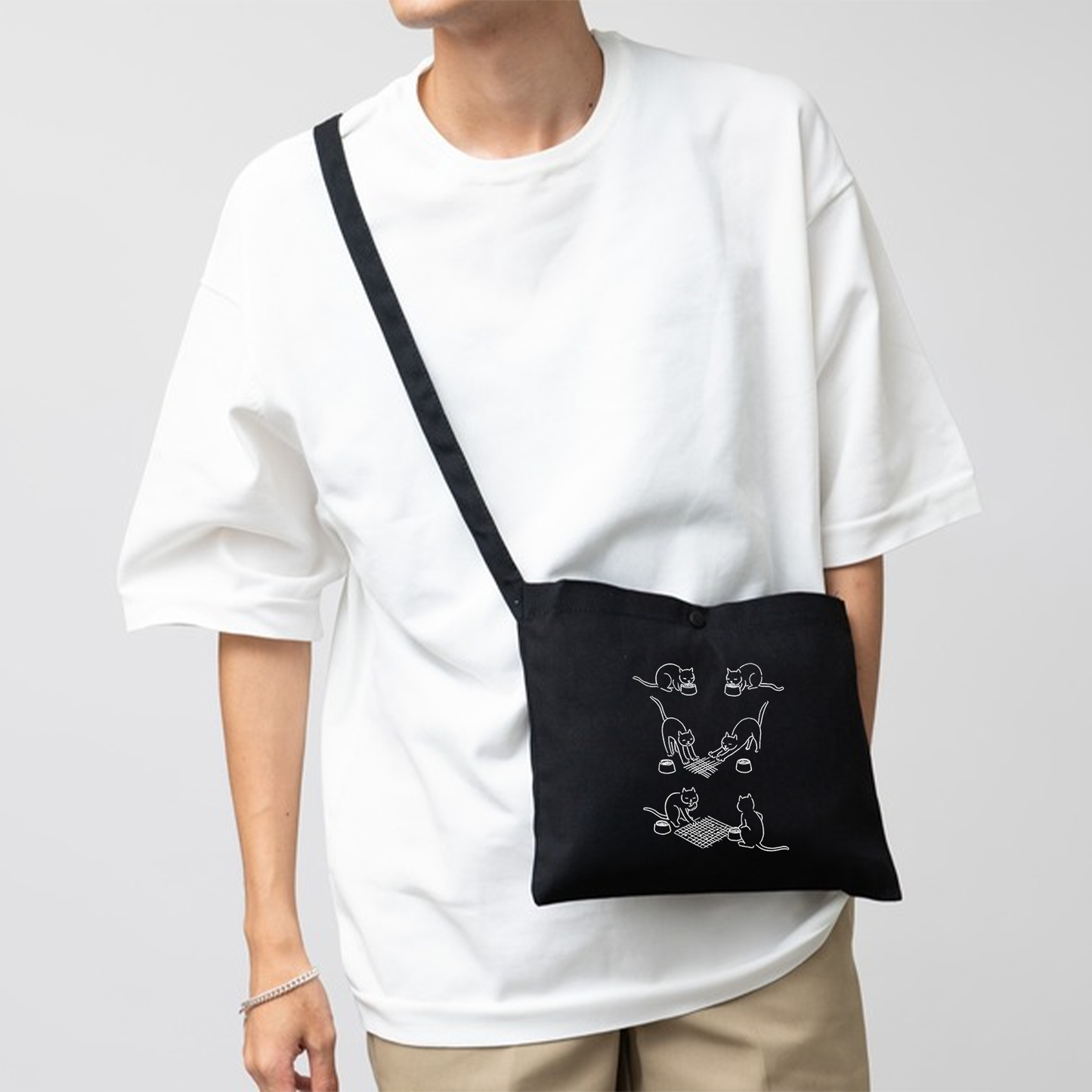 猫イラスト レギュラー キャンバス サコッシュ 猫囲碁