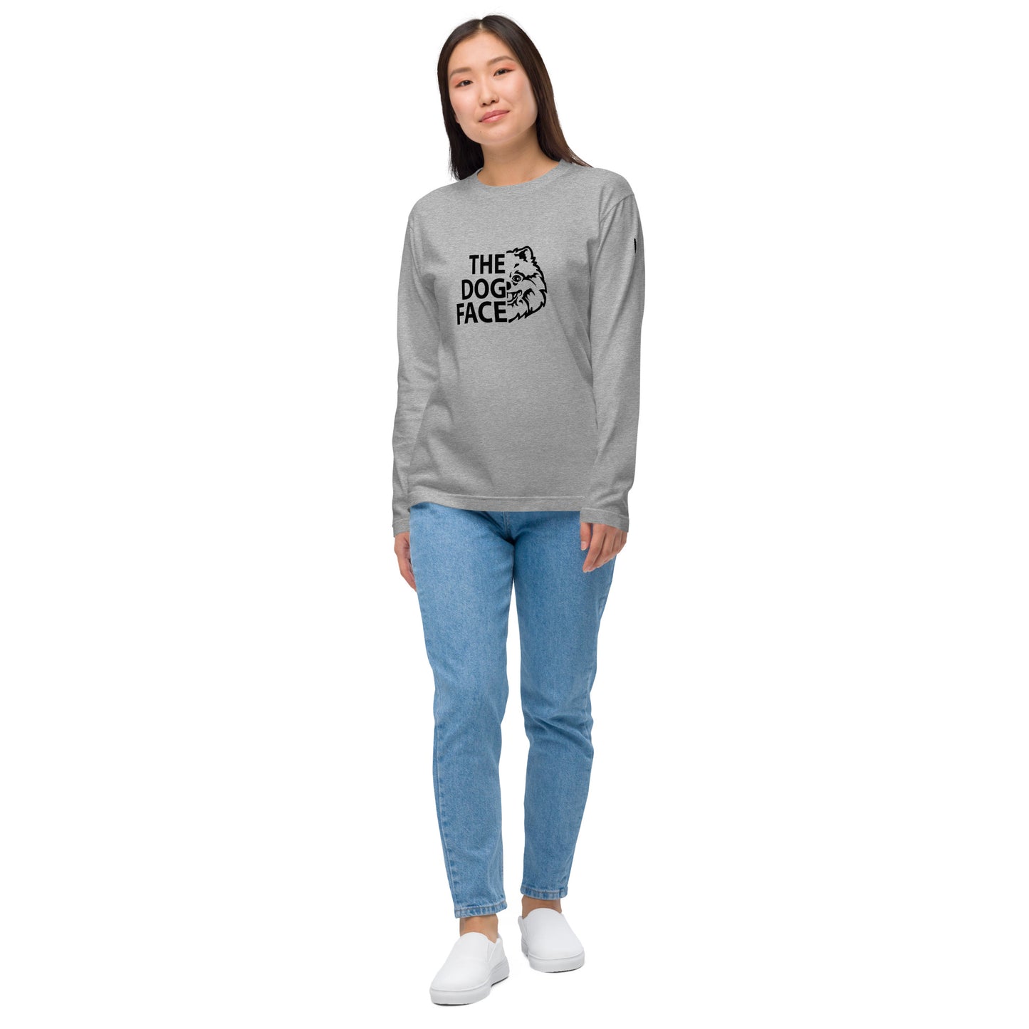 犬 ロン t 長袖tシャツ いぬ 犬イラストポメラニアン THE DOG FACE.