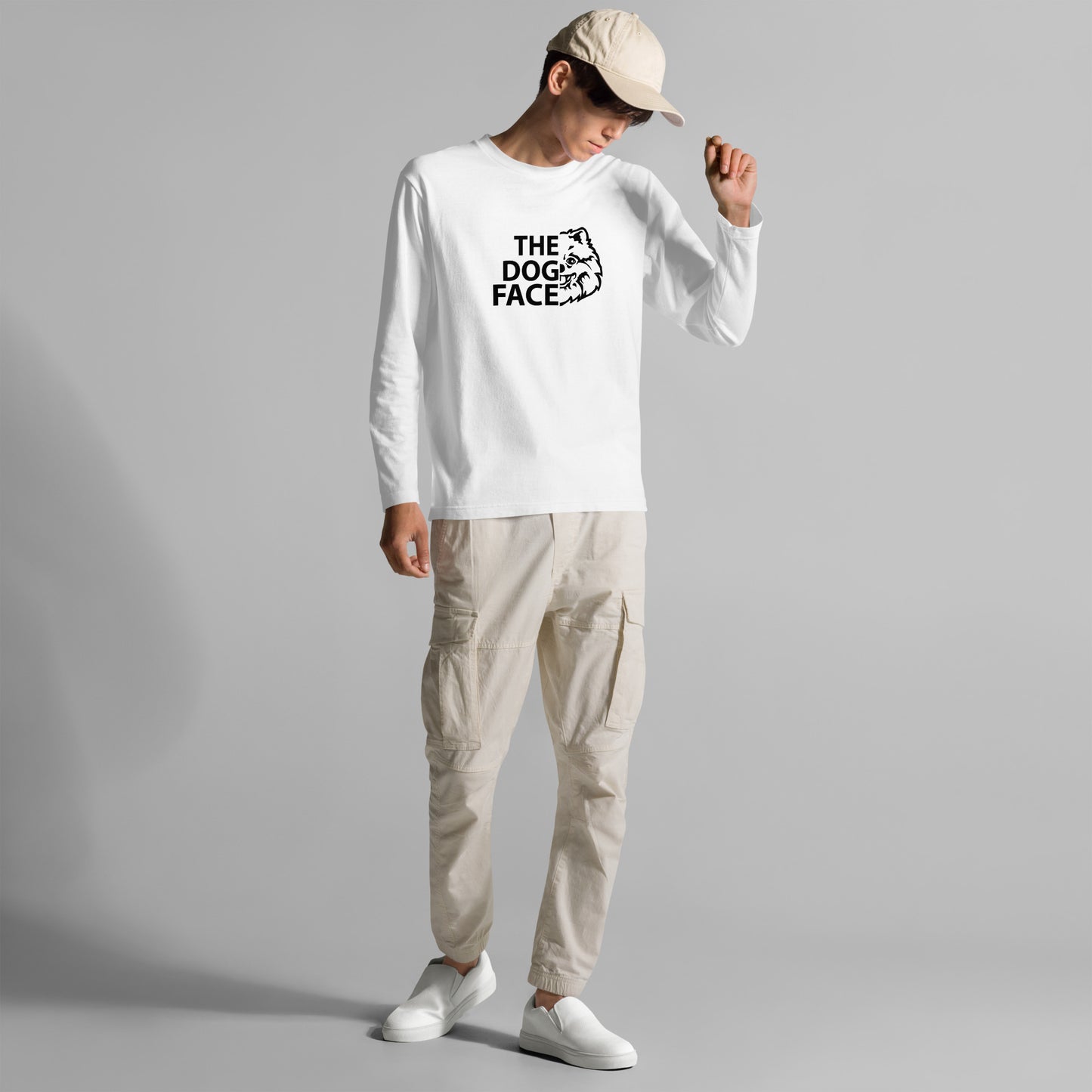 犬 ロン t 長袖tシャツ いぬ 犬イラストポメラニアン THE DOG FACE.