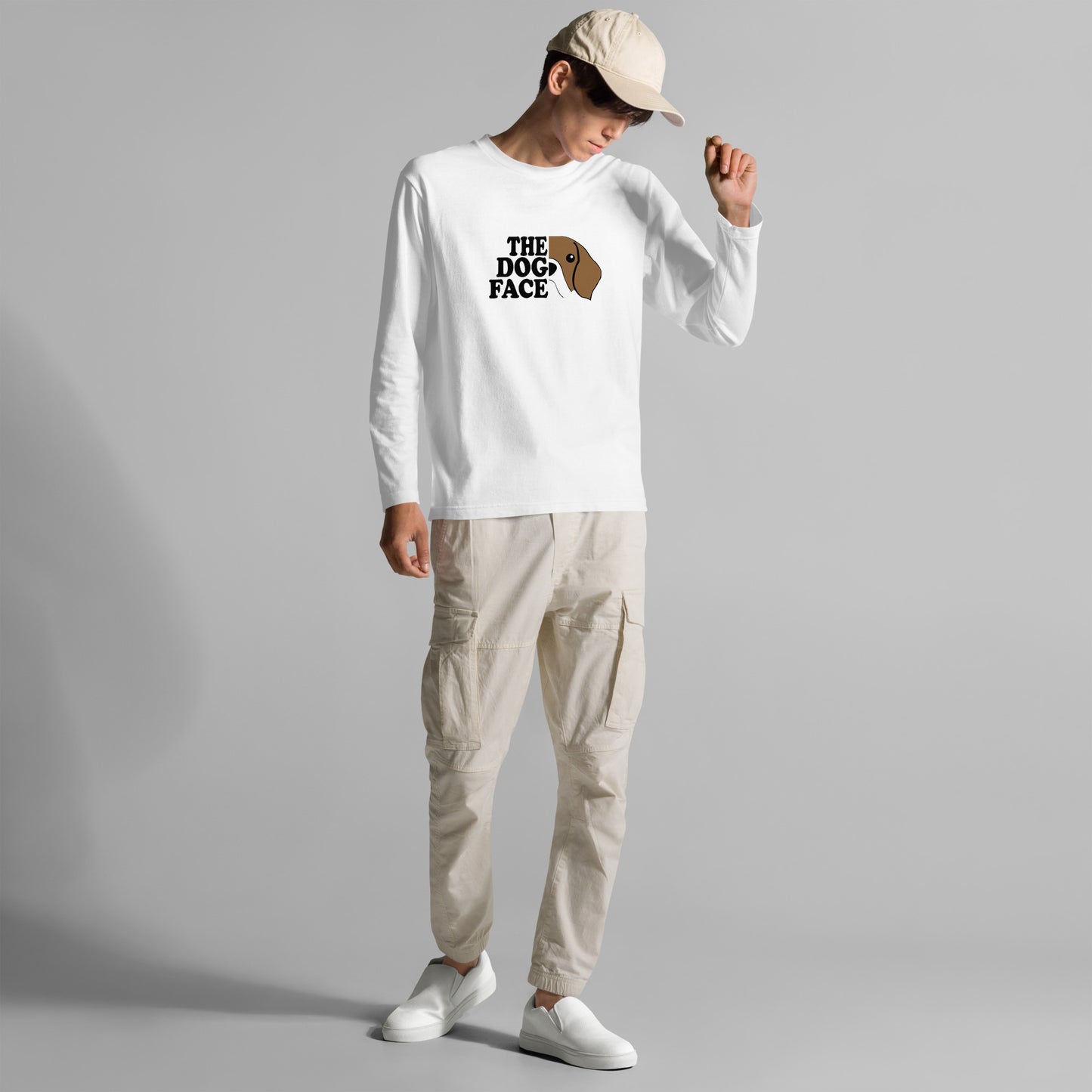 犬 ロン t 長袖tシャツ いぬ 犬イラスト THE DOG FACE.