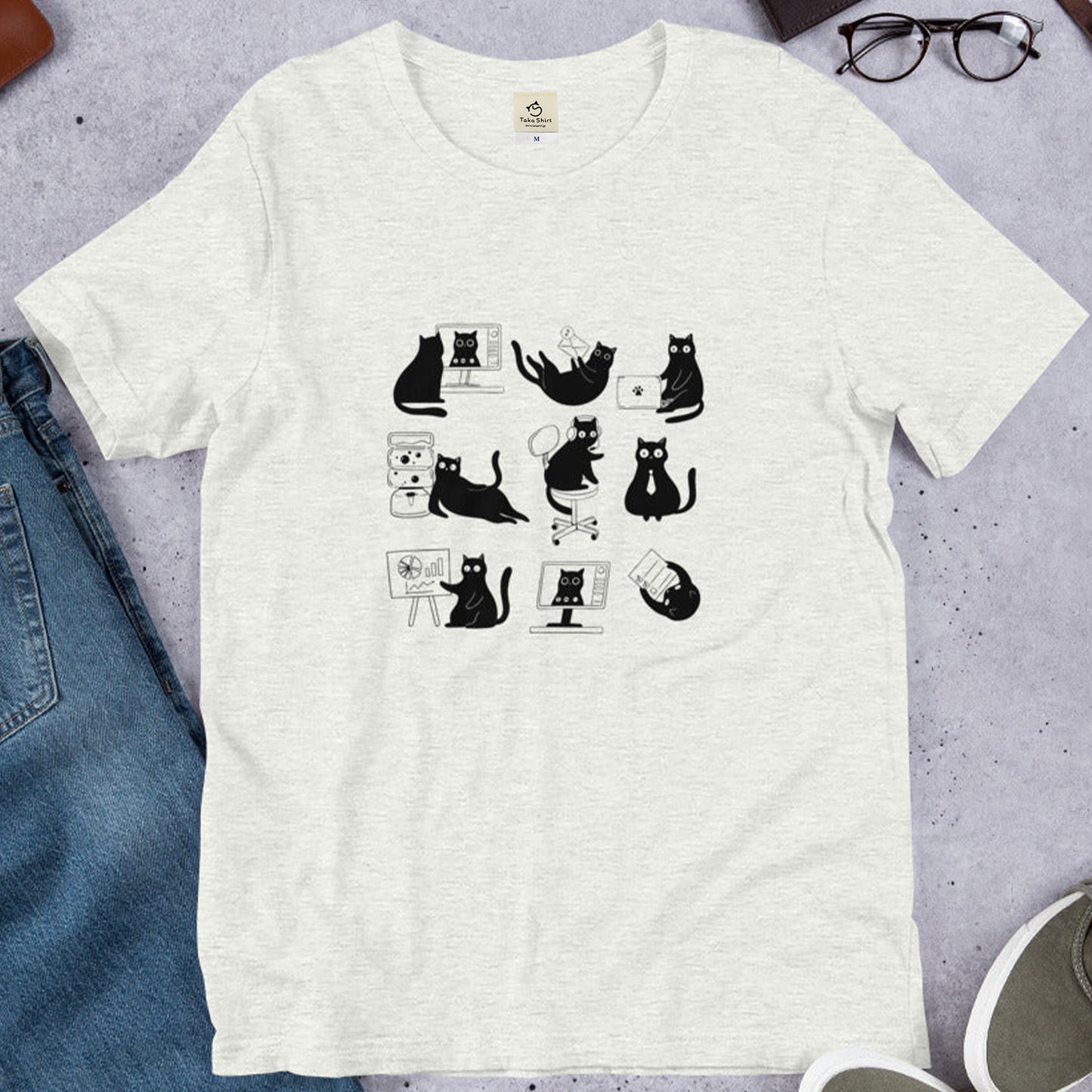 猫tシャツ ねこ 猫イラスト おもしろ tシャツ かわいい サラリーにゃん サラリーネコ|アダルト&キッズサイズ.