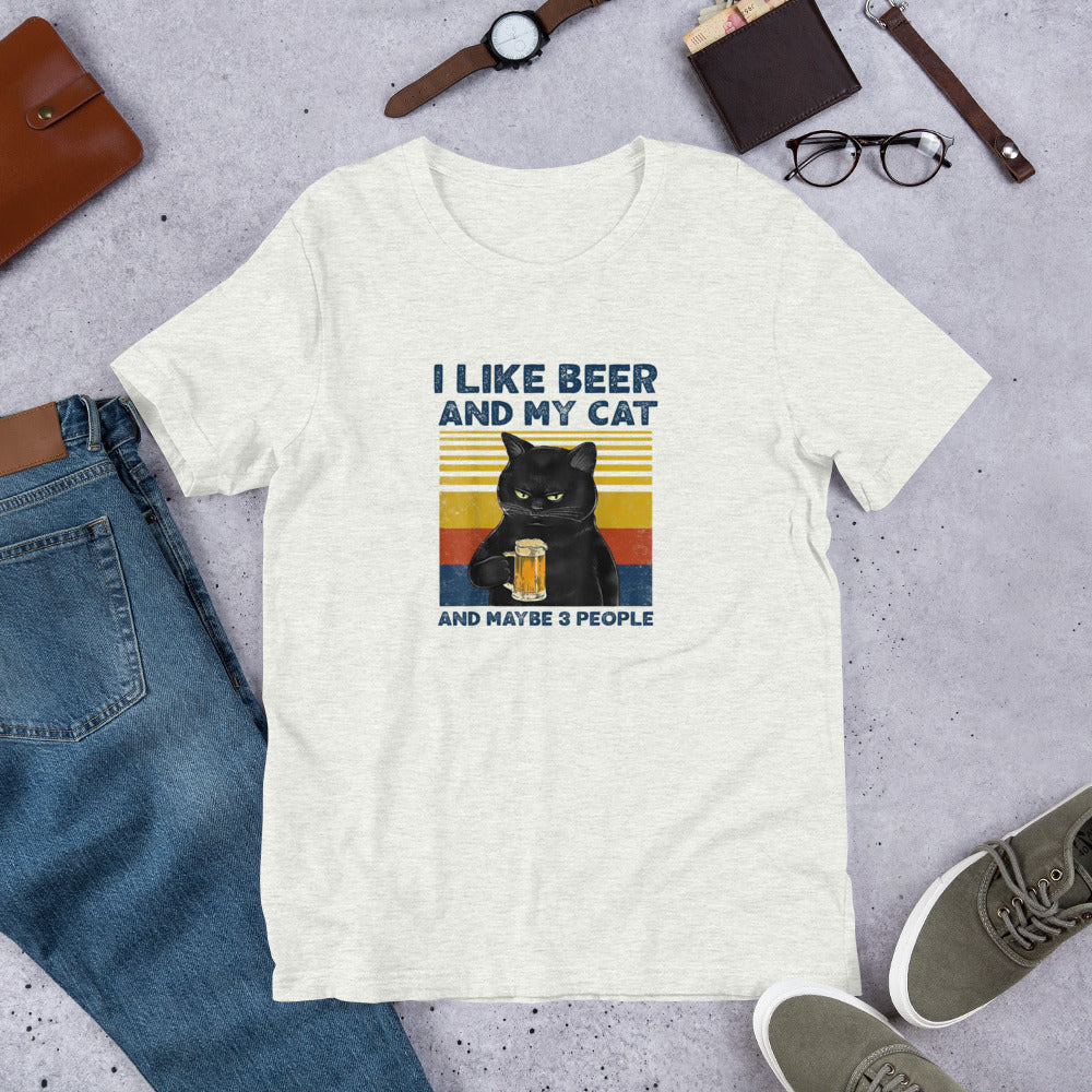 猫tシャツ ねこ 猫イラスト おもしろ tシャツ かわいい I LIKE BEER AND MY CAT|アダルト&キッズサイズ