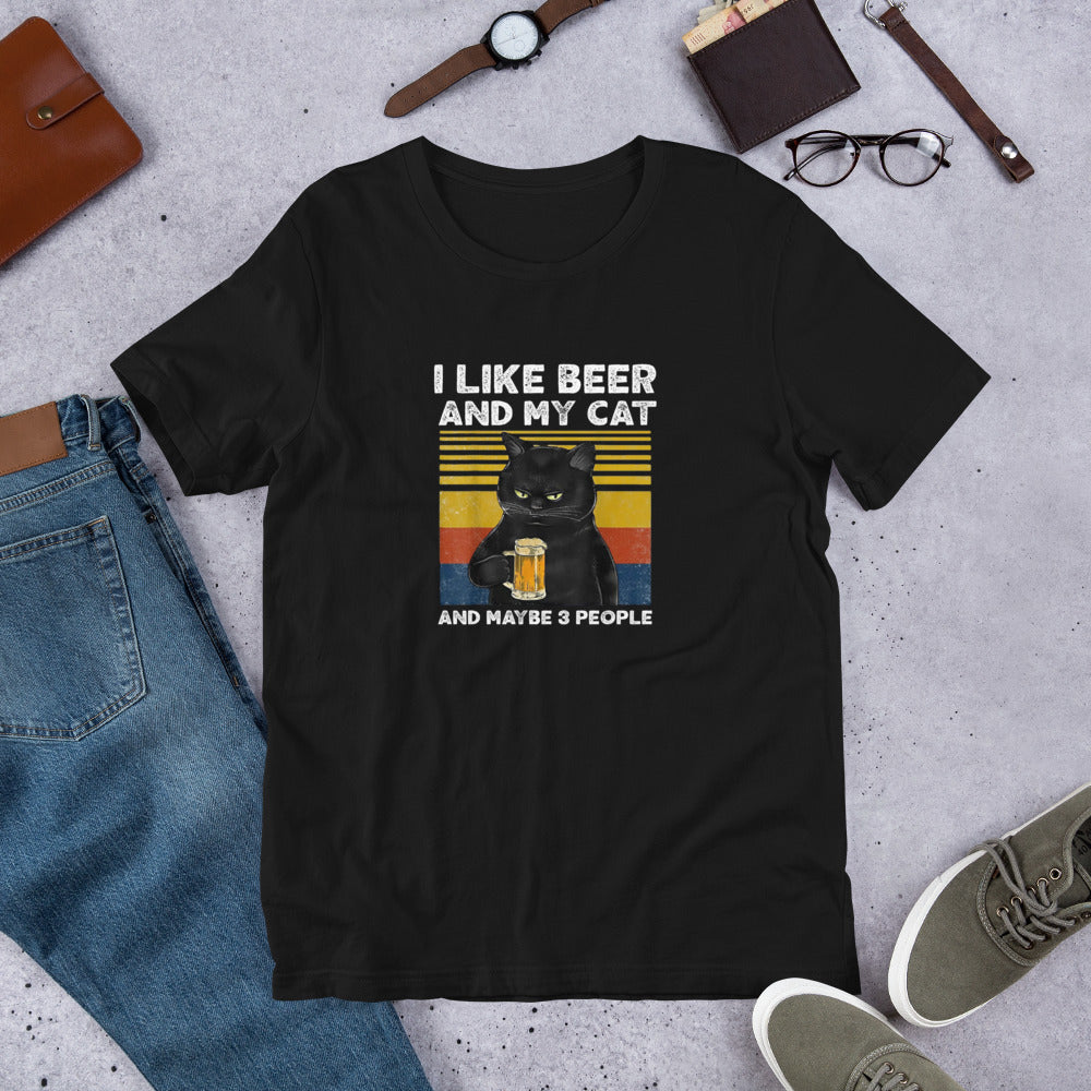 猫tシャツ ねこ 猫イラスト おもしろ tシャツ かわいい I LIKE BEER AND MY CAT|アダルト&キッズサイズ