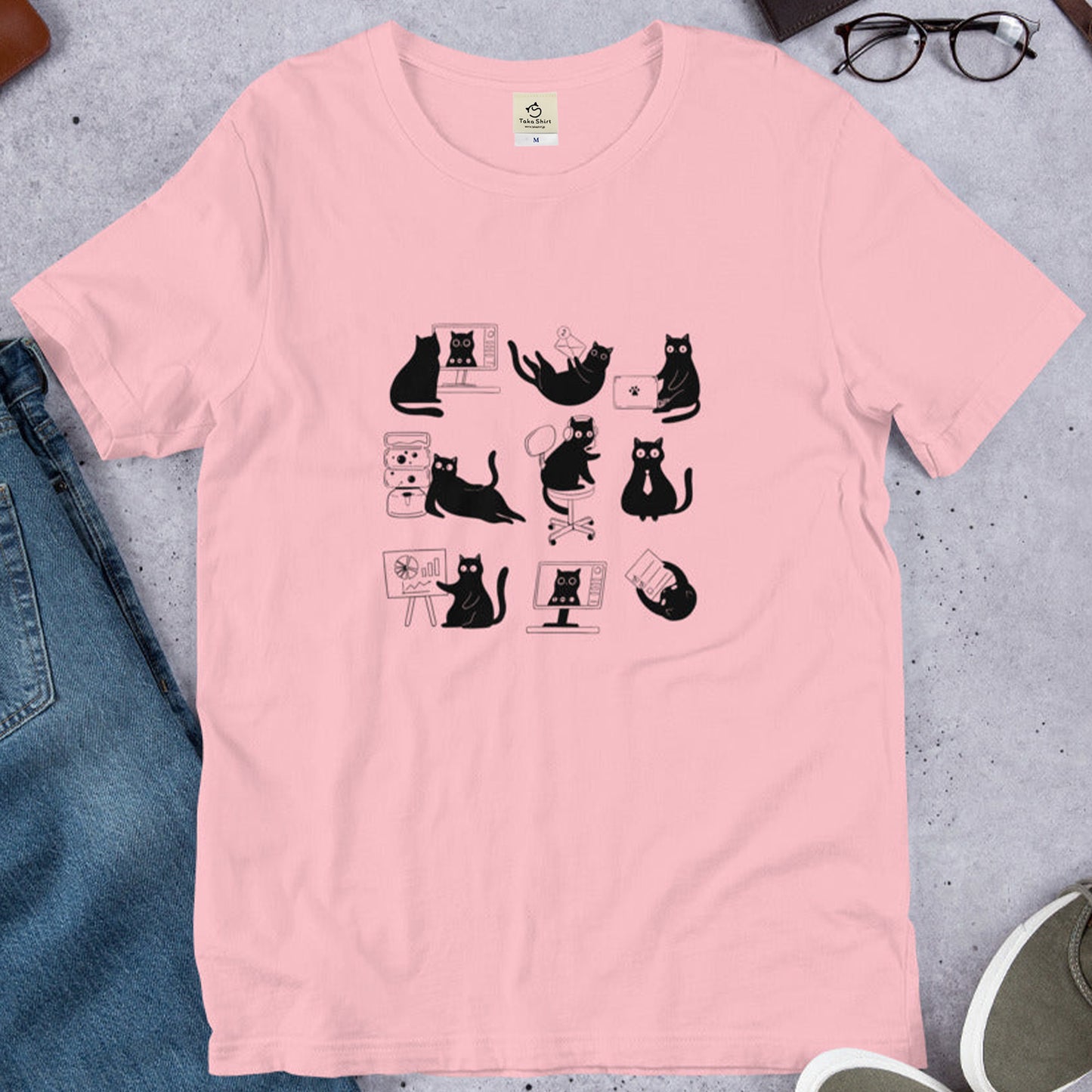 猫tシャツ ねこ 猫イラスト おもしろ tシャツ かわいい サラリーにゃん サラリーネコ|アダルト&キッズサイズ.