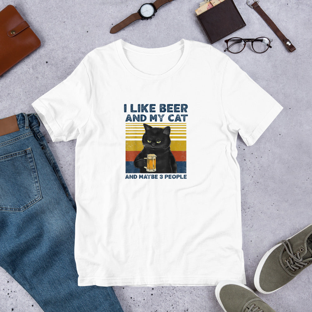 猫tシャツ ねこ 猫イラスト おもしろ tシャツ かわいい I LIKE BEER AND MY CAT|アダルト&キッズサイズ