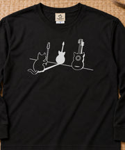 Cat Guitar Silhouette Art 猫とギターのシルエット | 長袖Tシャツ | フロントのみプリント