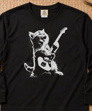 Rock Star Cat Guitarist ギターを演奏する猫デザイン | 長袖Tシャツ | フロントのみプリント