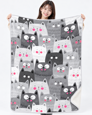 Cute Grey Cats Pattern かわいい猫ちゃん総柄 ブランケット ひざ掛け
