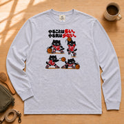 Basketball Cat | やることは多い。やる気は少ない。 黒猫 バスケ 長袖Tシャツ | フロントのみプリント