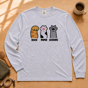 Rock Paper Scissors | 猫じゃんけん おもしろ 肉球 猫 長袖Tシャツ | フロントのみプリント