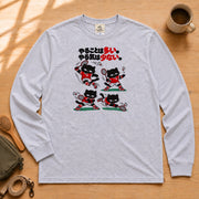 Badminton Cat | やることは多い。やる気は少ない。 黒猫 バドミントン 長袖Tシャツ | フロントのみプリント