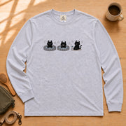 Onsen Cat 3 温泉を満喫する黒猫 | 長袖Tシャツ | フロントのみプリント