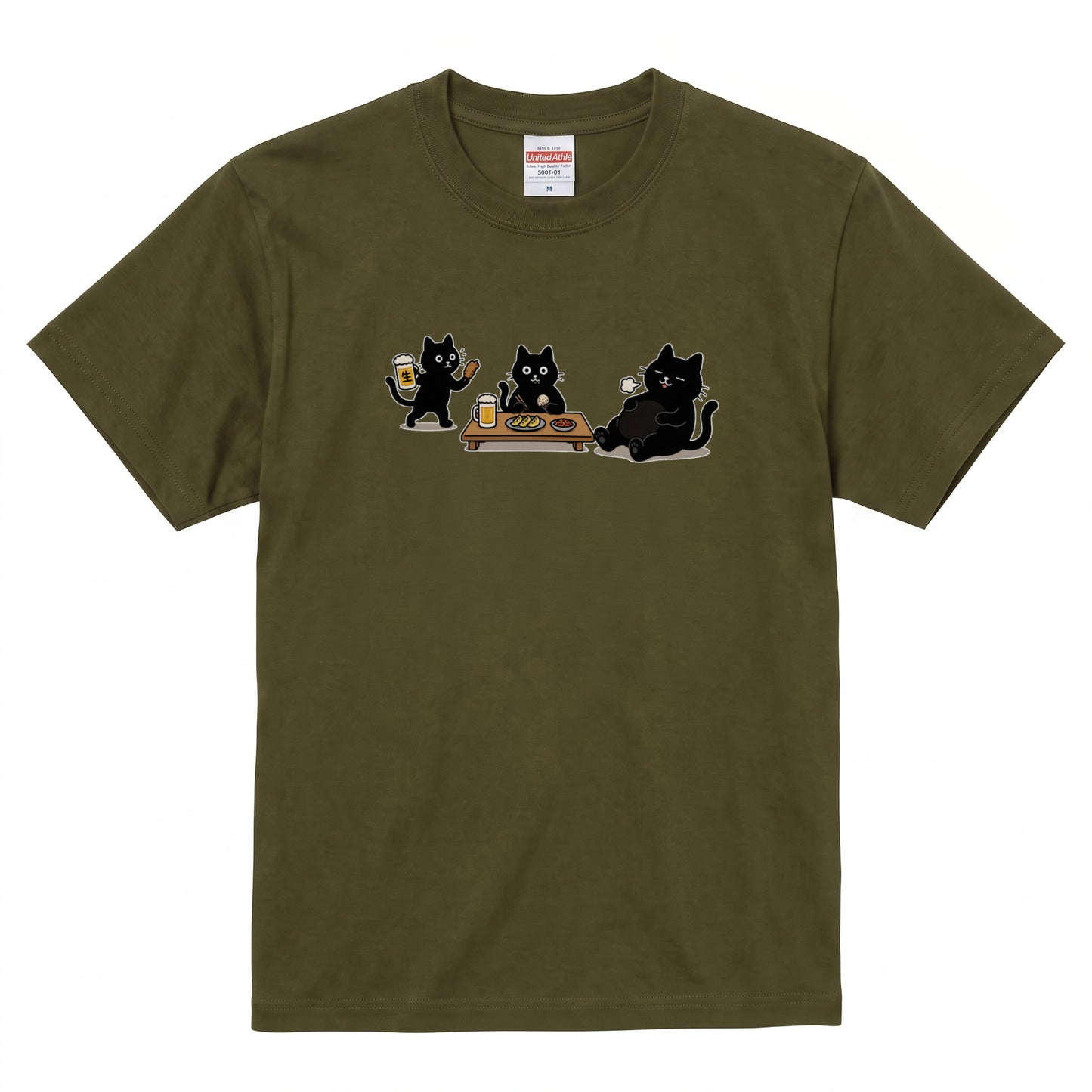 BEER CATS | 手描き風 黒猫 ビールパーティー 乾杯 グラフィック 癒やし系 Tシャツ【猫雑貨・ルームウェア・普段着・宴会着・ユニセックス・ギフトに最適】