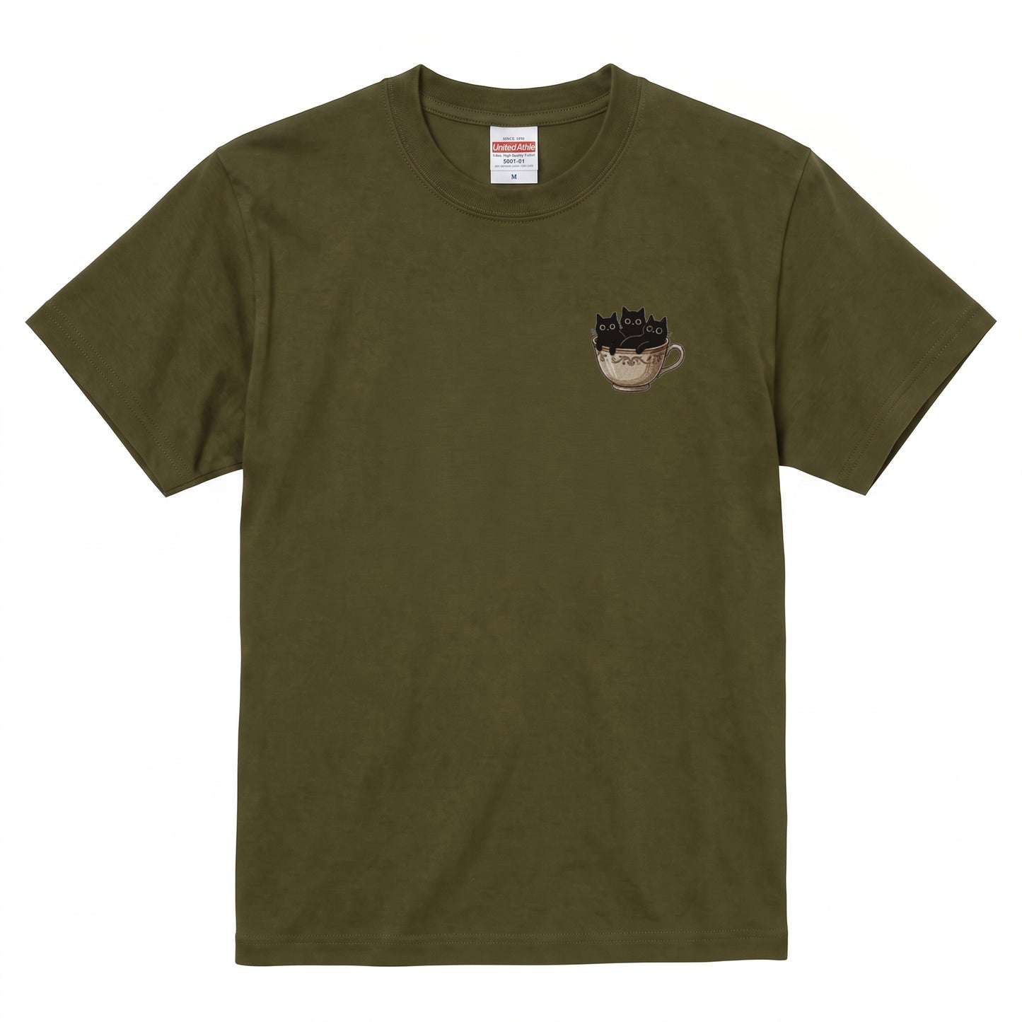 CATS IN TEACUP | クラシカル 洋風 ティーカップ ワンポイント 黒猫 グラフィック Tシャツ【猫雑貨・普段着・きれいめ・ユニセックス・ギフトに最適】