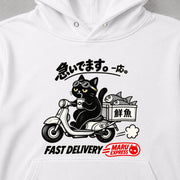 Cat Delivery 急いでます。一応。 配達黒猫 パーカー フーディ｜フロントプリント