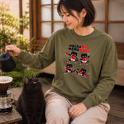 Table Tennis Cat | やることは多い。やる気は少ない。 黒猫 卓球 長袖Tシャツ | フロントのみプリント