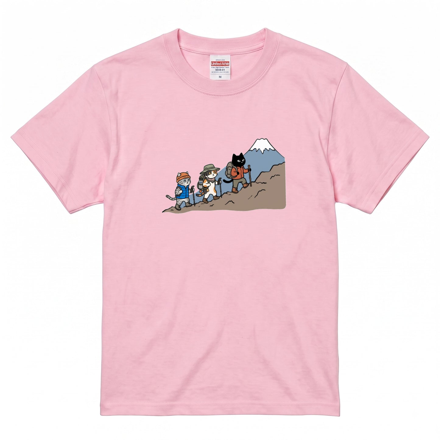 HIKING CATS | 手描き風 登山 猫 富士山グラフィック レジャー カジュアル Tシャツ【猫雑貨・山登りウェア・普段着・ユニセックス・ギフトに最適】