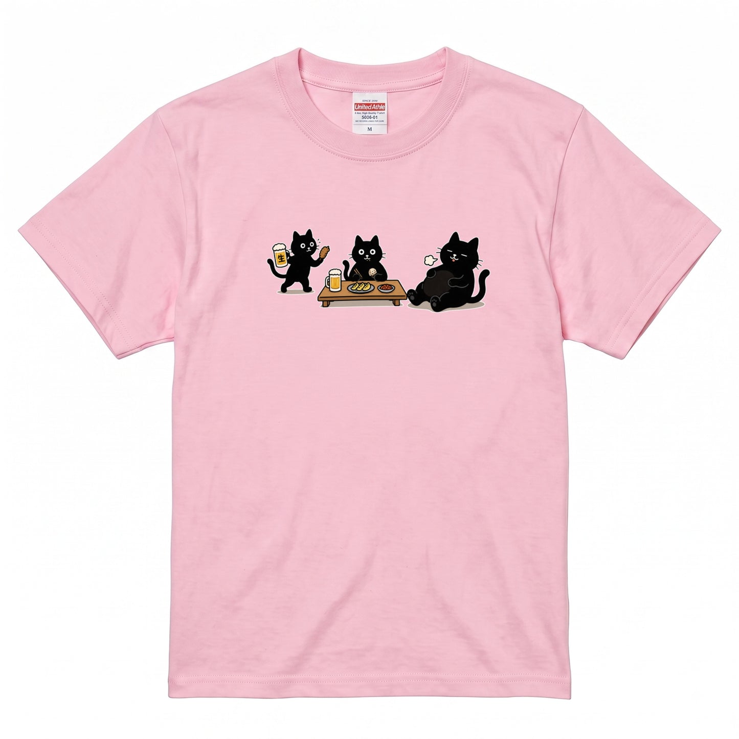 BEER CATS | 手描き風 黒猫 ビールパーティー 乾杯 グラフィック 癒やし系 Tシャツ【猫雑貨・ルームウェア・普段着・宴会着・ユニセックス・ギフトに最適】
