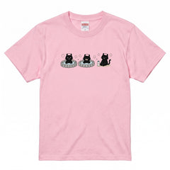 Onsen Cat 3 温泉を満喫する黒猫 | Tシャツ | フロントのみプリント