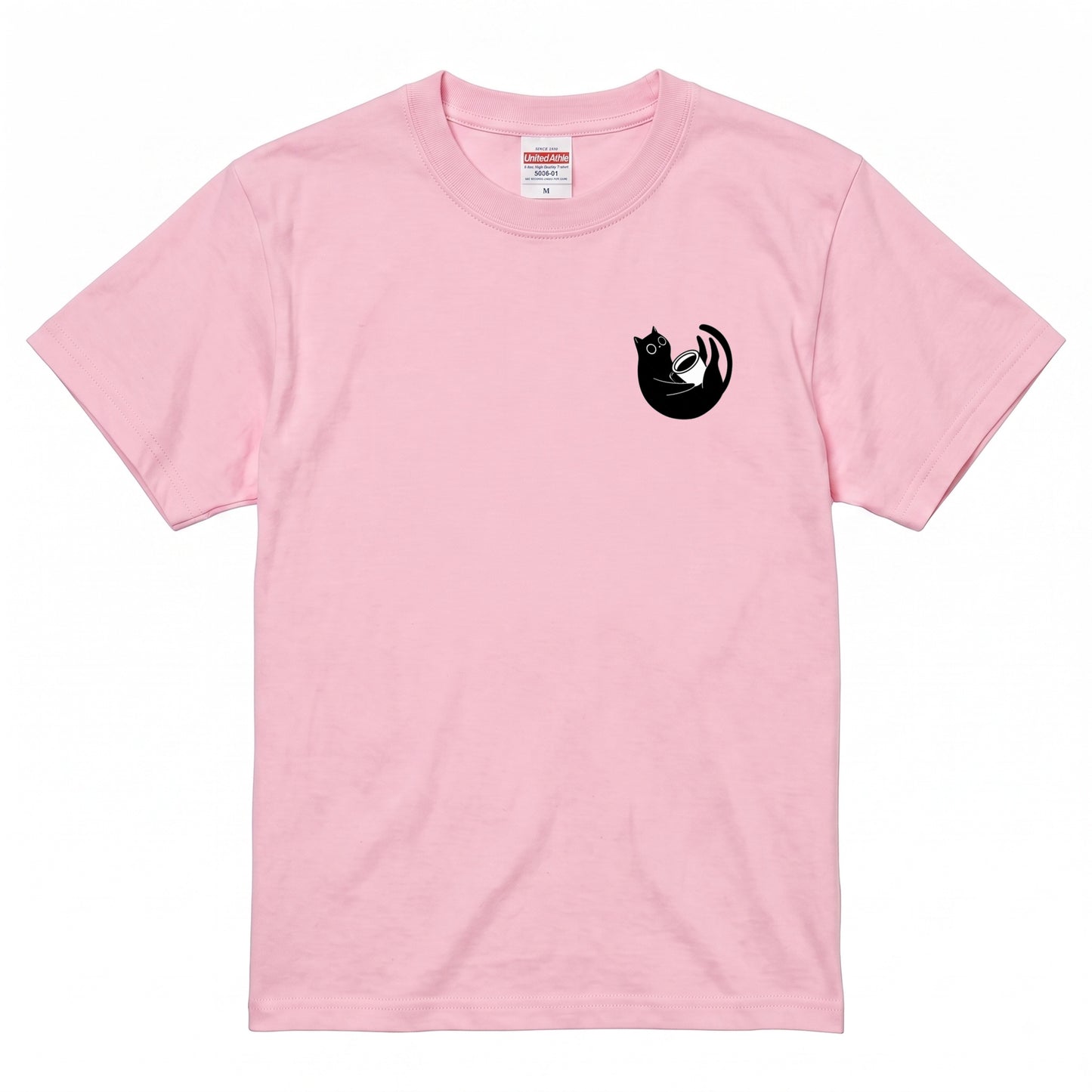 CAT & COFFEE | 手描き風 ワンポイント 黒猫 コーヒーカップ ミニマル グラフィック Tシャツ【猫雑貨・普段着・きれいめ・ユニセックス・ギフトに最適】