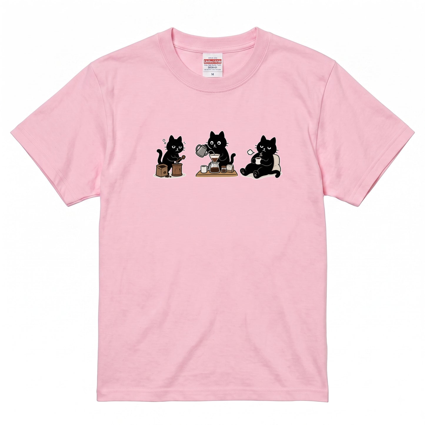 黒猫 珈琲時間 | ゆるかわ ハンドドリップ コーヒー 豆挽き カフェ 猫好き Tシャツ【黒猫グッズ・珈琲・おうちカフェ・かわいい・誕生日ギフトに最適】