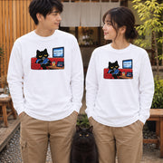Karaoke Cat 明日はもっと楽しい ロンT 長袖Tシャツ｜フロントプリント