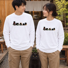 Cozy Reading Black Cat 4 読書を楽しむ黒猫デザイン | 長袖Tシャツ | フロントのみプリント