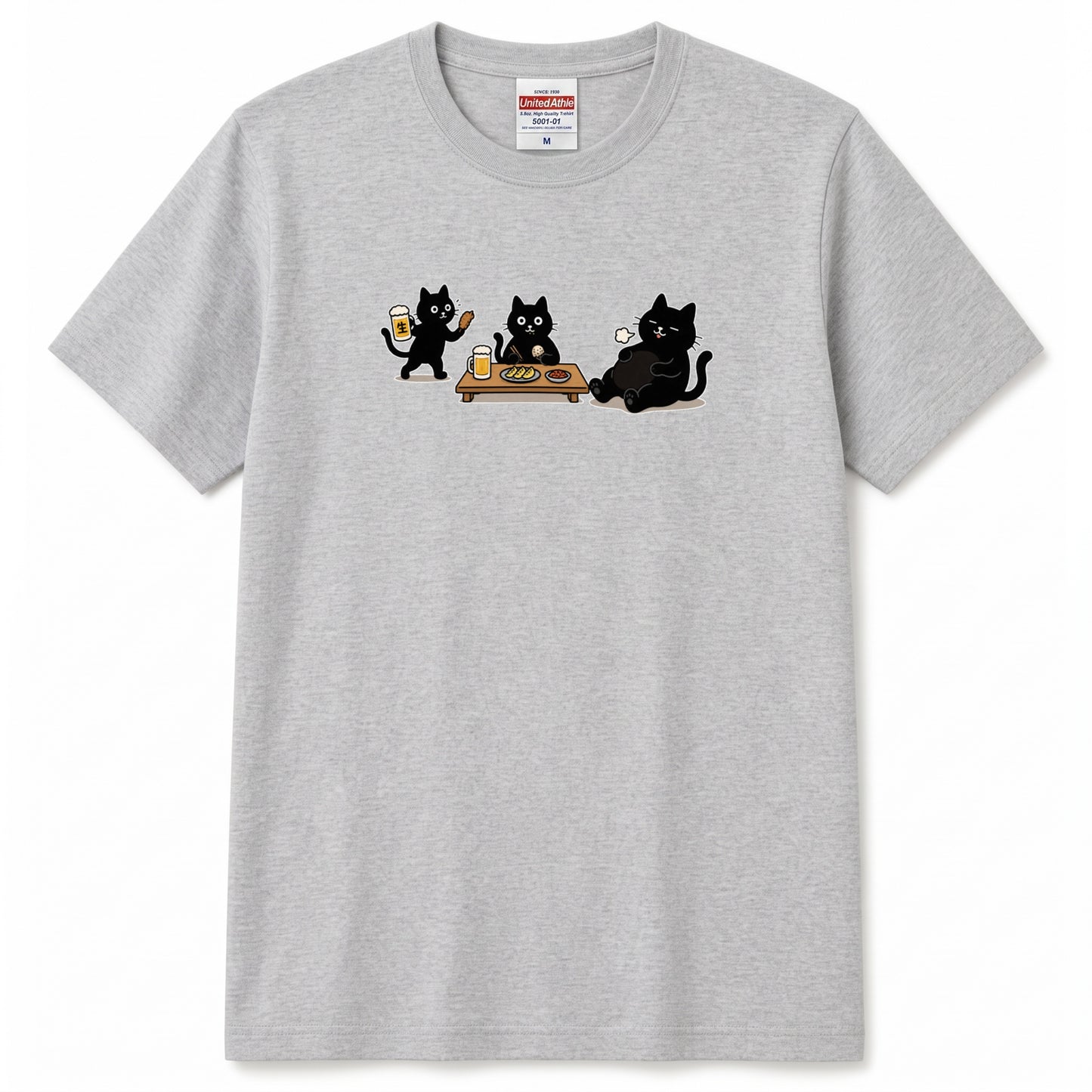 BEER CATS | 手描き風 黒猫 ビールパーティー 乾杯 グラフィック 癒やし系 Tシャツ【猫雑貨・ルームウェア・普段着・宴会着・ユニセックス・ギフトに最適】