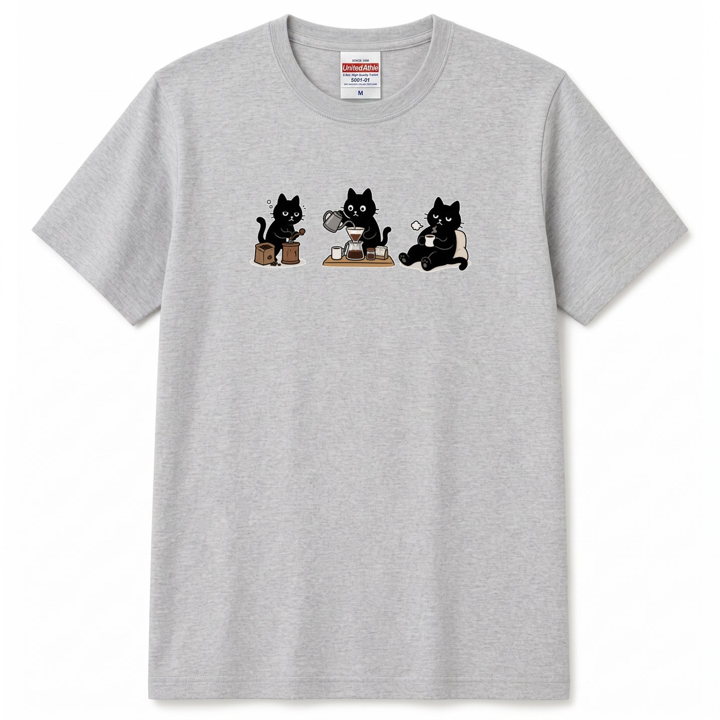 黒猫 珈琲時間 | ゆるかわ ハンドドリップ コーヒー 豆挽き カフェ 猫好き Tシャツ【黒猫グッズ・珈琲・おうちカフェ・かわいい・誕生日ギフトに最適】
