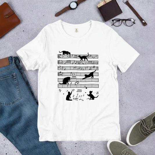 猫音楽譜 Tシャツ | 音楽好きに人気
