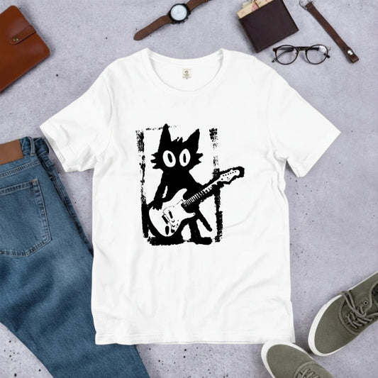 猫ギターロック Tシャツ | 音楽好きに人気